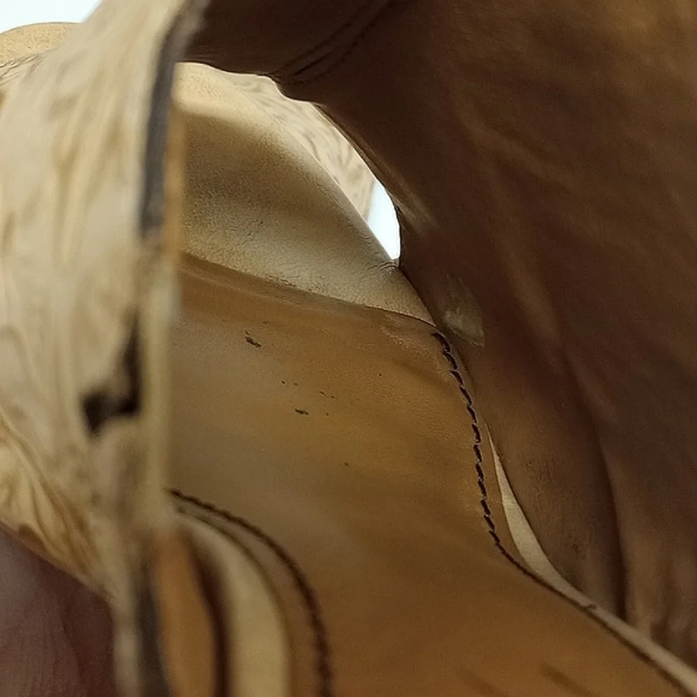 PATRICIA NASH TAN LEATHER OPEN TOE MULE HEEL SHOES WITH TOOLED FLORAL DE… - Picture 12 of 15